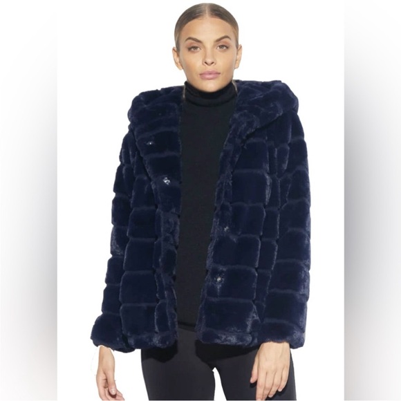 Laundry By Shelli Segal Jackets & Blazers - Laundry By Shelli Segal Hooded Faux Fur Coat In Color Blue Size Large